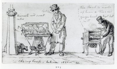 Koek- en peperkoekkraampjes bij Charing Cross, 1820-30 door George Snr Scharf